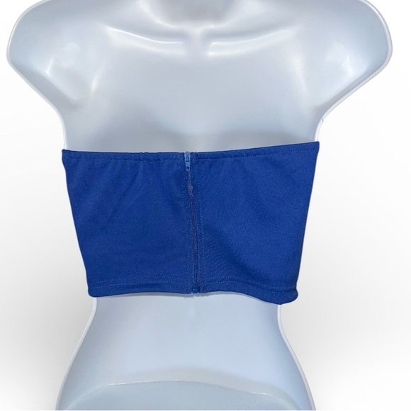 SHEIN Blue Feather Trim Strapless Bustier Top | Size S - Picture 3 of 7